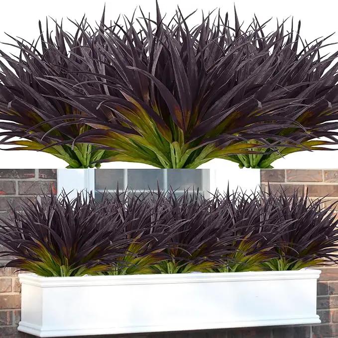 16Pcs Artificial Grass Fake Grass Plants 17.3in Outdoor Plants UV Resistant Faux Greenery Stems for Home Window Garden Patio Pathway Front Porch Halloween Décor Light Green & Purple by GreenHaven Gardens