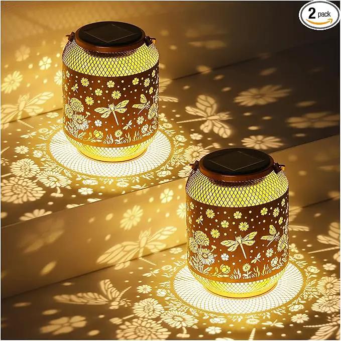 2 Pack Solar Lanterns Outdoor Waterproof Dragonfly Garden Decor Birthday Gifts for Women Mom Grandma Hanging Solar Lights Metal Decoration Outside for Yard, Patio, Backyard, Porch,Pathway by GreenHaven Gardens
