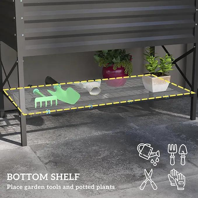 Outsunny Raised Garden Bed with Galvanized Steel Frame, Storage Shelf and Bed Liner, Elevated Planter Box with Legs for Vegetables, Flowers, Herbs, Dark Gray by GreenHaven Gardens