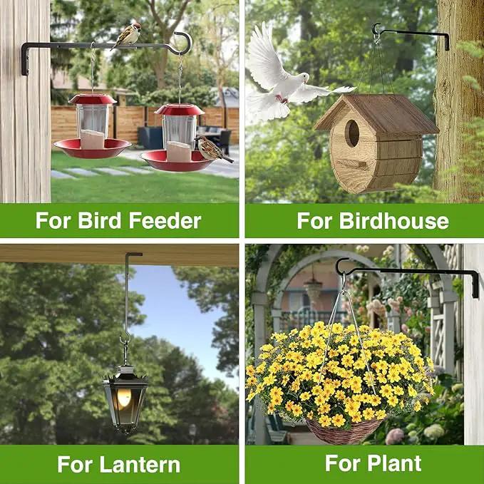8 Inch 2 Pack Black Heavy Duty Outdoor Plant Hangers for Hanging Baskets, Iron Hanging Plant Brackets for Hanging Plants Outside, Metal Plant Hooks Plant Wall Hooks for Hanging Lantern, Bird Feeder by GreenHaven Gardens