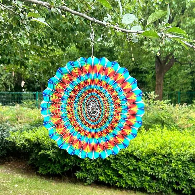 3D Wind Spinner Rainbow Mandala Stainless Steel Metal Wind Spinner Kinetic Metal Art Multi-Color Geometric Pattern Hanging Ornament for Yard Garden Patio by GreenHaven Gardens
