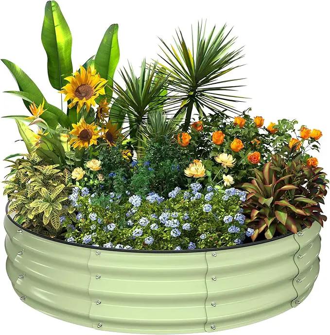Kesfitt Raised Garden Bed Kit,Outdoor Galvanized Planter Large Metal Raised Boxes with Safety Edging and Gloves for Gardening Vegetables,Fruits,Flower(4x4x1FT) by GreenHaven Gardens