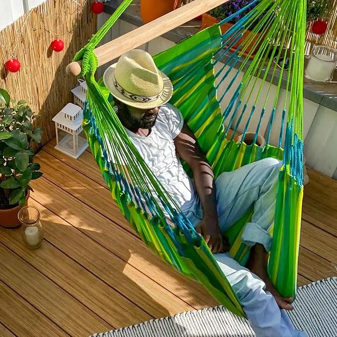LA SIESTA® - Medium Basic Domingo Hammock Swing Chair - Weather & Tear Resistant Hanging Hammock Chair - Indoor Outdoor Hammock Chair Swing - Patio Porch Bedroom Hanging Chair - Max 250 Lbs, Lime by GreenHaven Gardens