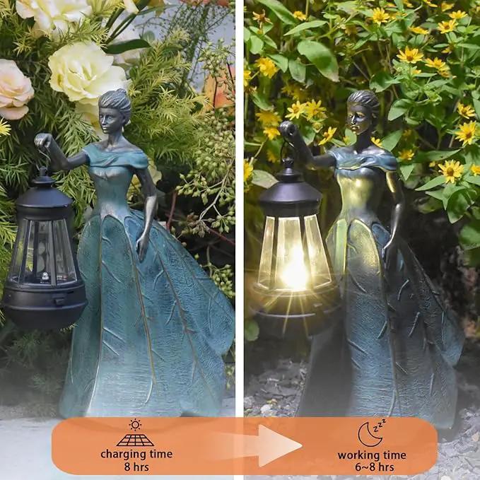 Fairy Garden Statue Solar Garden Decor Resin Statue with Lights for Yard Lawn Decorations Outdoor Patio Gardening Gifts for Women 5.5 * 9.5 * 11.5 Inch by GreenHaven Gardens