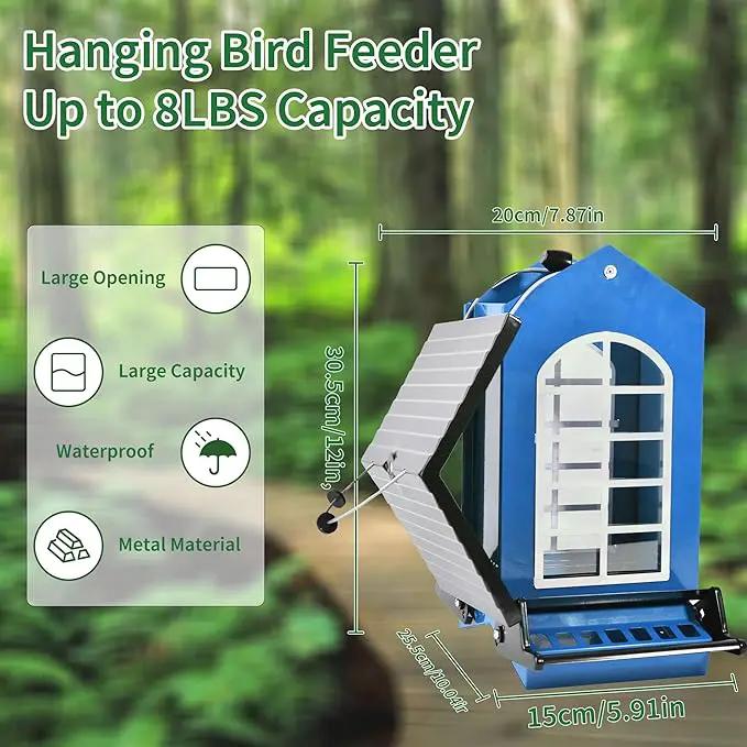 Bird Feeder Squirrel Proof Metal Hanging for Outdoor Wild Bird Seed, 5LBS with Bilateral Weight-Activated Perches, Heavy Duty Bird Feeders for Outside Wild Bird - Blue by GreenHaven Gardens