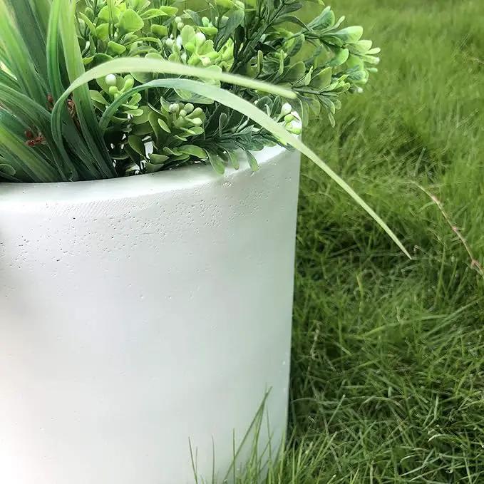 Kante 9.8" Dia Round Concrete Planter, Modern Style Large Cylindrical Plant Pot with Drainage Hole and Rubber Plug for Indoor Outdoor Patio, Pure White by GreenHaven Gardens