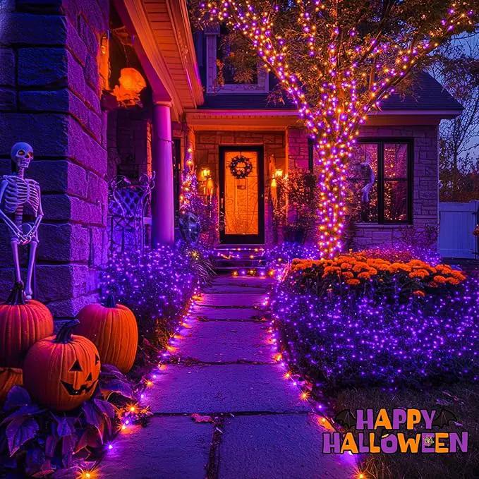 JMEXSUSS Orange and Purple Solar Halloween Lights, 2 Pack Total 400 LED Solar String Lights Outdoor Waterproof, 8 Modes Halloween Lights for Outside Halloween Tree Decorations by GreenHaven Gardens