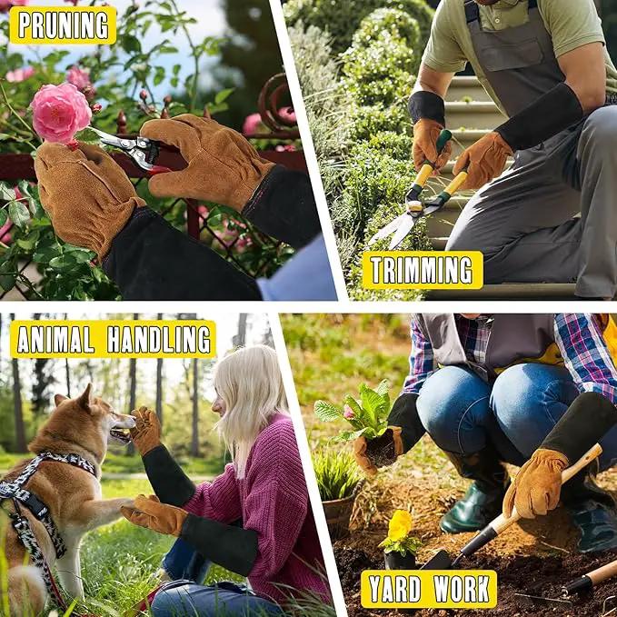 HANDLANDY Leather Gardening Gloves for Men & Women, Rose Pruning Thorn Proof Garden Glove, Long Sleeve Gauntlet Gloves (Black-brown, Large (Pack of 1)) by GreenHaven Gardens