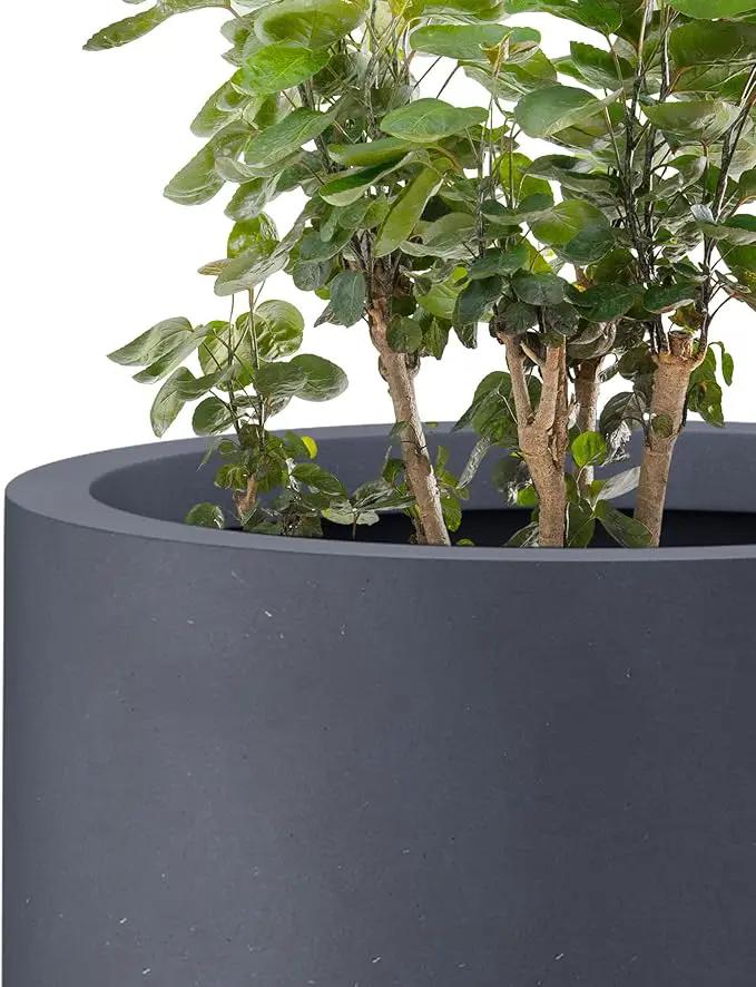 Kante 24 Inch Tall Round Concrete Planter, 2 Pack Large Indoor Outdoor Plant Pots with Drainage Hole and Rubber Plug, Modern Decorative Garden Pots for Home Patio Porch, Charcoal by GreenHaven Gardens