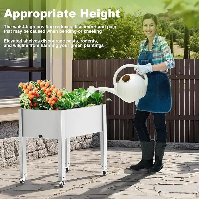 Horticulture Raised Garden Bed with Legs, Divisible Raised Resin Planter Box for Backyard, Patio, Balcony, with 4 Legs & 4 Swivel Lockable Wheels(Ashen,30.04 * 17.72 * 28.9) by GreenHaven Gardens
