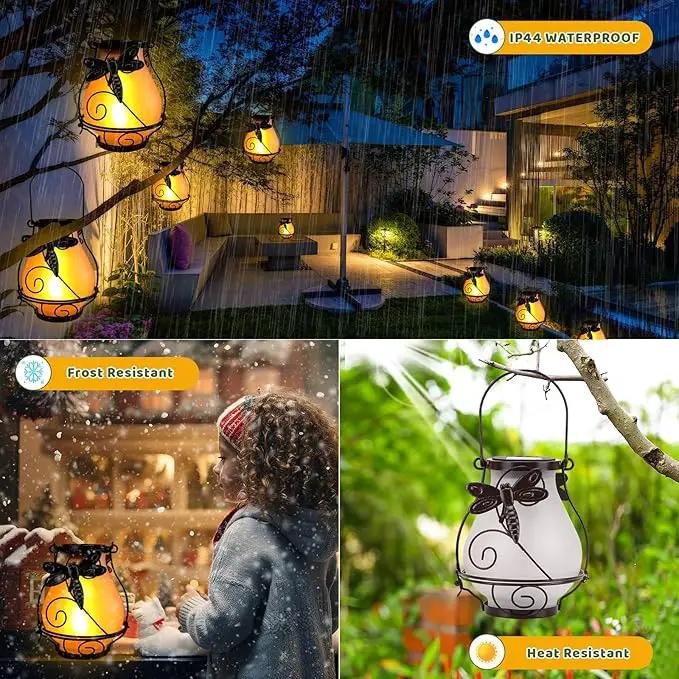 Solar Lanterns, Hanging Outdoor Lantern with Dragonflies LED Flickering Flameless Candles, Solar Lanterns Outdoor Waterproof for Table Party Decorative Yard Pathway (Dragonflies) by GreenHaven Gardens