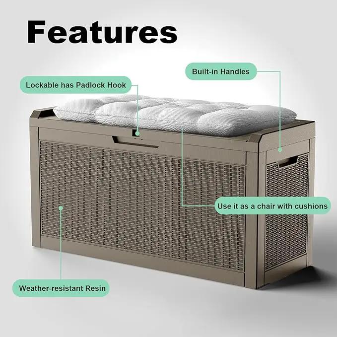 DRATO 60 Gallon Deck Box, Waterproof Resin Large Outdoor Storgae Box for Patio Furniture, Patio Cushions, Gardening Tools, Pool and Sports Supplies, Lockable by GreenHaven Gardens