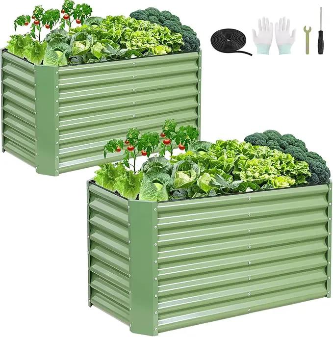 4x2x2ft (2 Pack) Raised Garden Bed - Galvanized Deep Root Planter Boxes Outdoor with Wing Nuts and Safety Edges for Gardening Vegetables, Flowers, Herbs, Succulents - Olive Green by GreenHaven Gardens