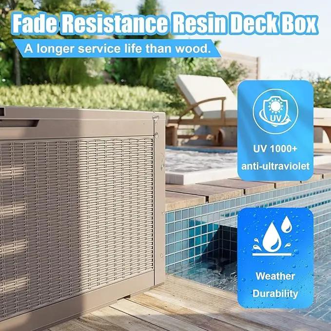 102 Gallon Outdoor Storage Box Waterproof, UV Resistant Resin Deck Box with Hydraulic Rod, Lockable Design and Enhanced Durability for Patio, Garden, and Poolside Use by GreenHaven Gardens