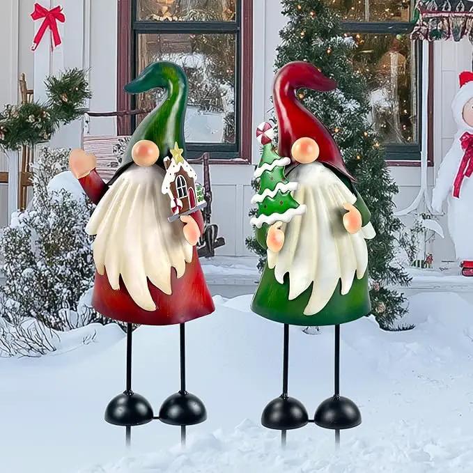 HONGLAND Christmas Decorations Outdoor Metal Gnome Yard Art Christmas Gnomes Statue 18 Inch Gnome Figurine for Holiday Christmas Lawn Patio Yard Garden Decor-2 PCS by GreenHaven Gardens