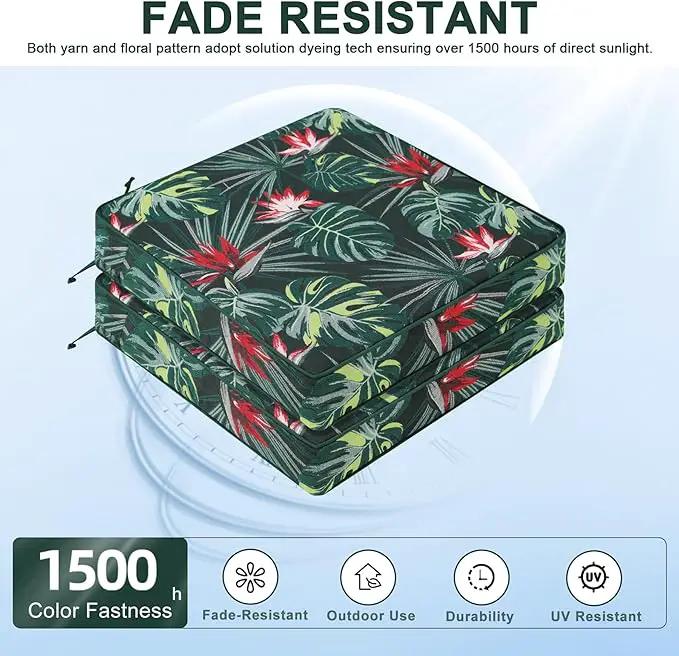 Favoyard Outdoor Chair Cushion 24 x 24 x 4 In Waterproof Pattern Fade Resistant Cushions for Patio Furniture with Removable Cover Attach Straps 28D Foam Insert Cushions Pads for Seat Sofa Couch 2 Pack by GreenHaven Gardens