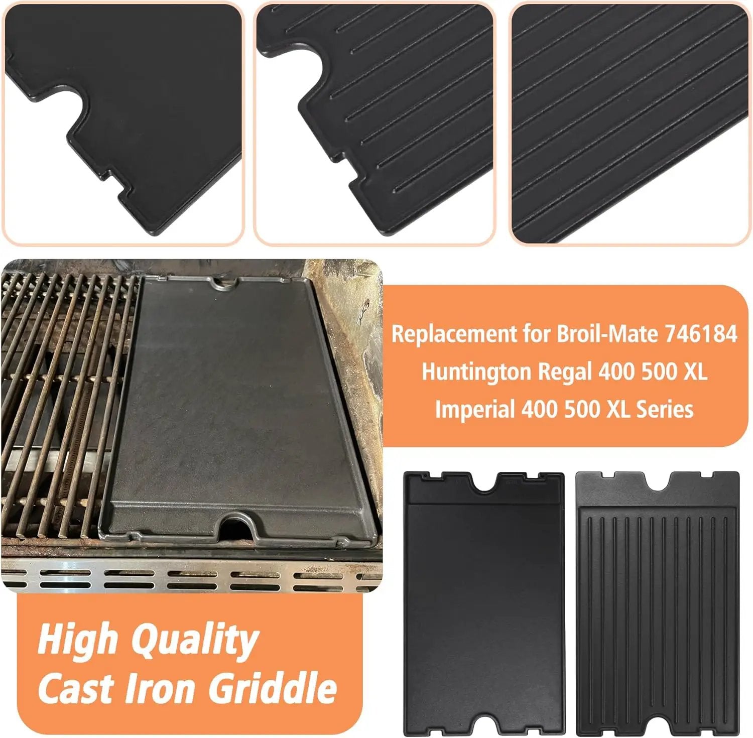 2-in-1 Reversible 19.25” x 11.75” Pre-Seasoned Cast Iron Cooking Griddle for Regal/Imperial Models Grill 11239, Flat Griddle Top Plate for Gas Stove/Charcoal/Electric/Propane/Gas Grill by GreenHaven Gardens