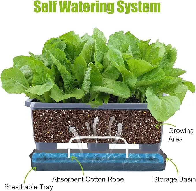 Window Box Planter 8 Pcs, 17 Inches Rectangle Flower Pots with Drainage Holes and Trays, Vegetable Planters for Windowsill Patio Garden Balcony Home Porch Yard Indoor Outdoor (Grey) by GreenHaven Gardens