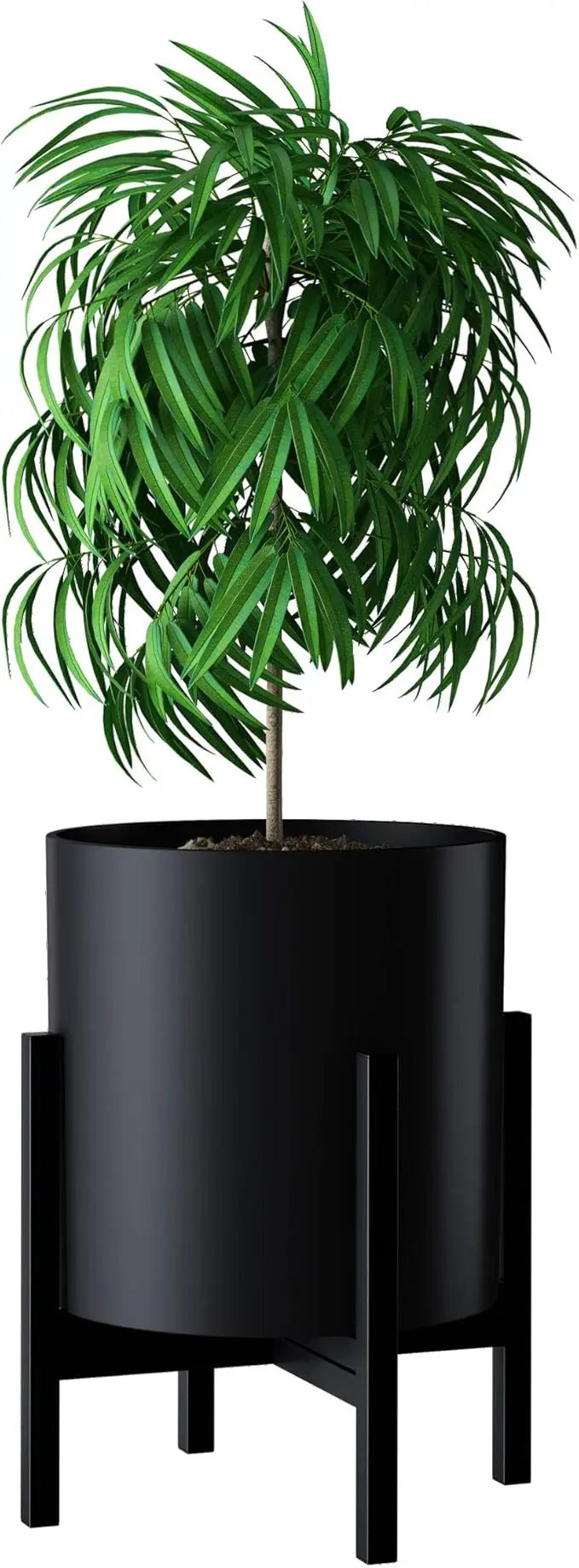 FaithLand Plant Pot 12 inch - Perfectly Fits Mid-Century Modern Plant Stand - Drainage Plug and Drainage Mesh Screen - Matte Black by GreenHaven Gardens
