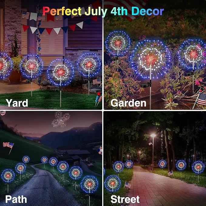 4th of July Firework Solar Garden Lights, Red Blue White Solar Firework Lights with 120 LED 2 Lighting Modes, Outdoor Waterproof Yard Lighting for Independence Day Memorial Day Decor, 4 Pack by GreenHaven Gardens