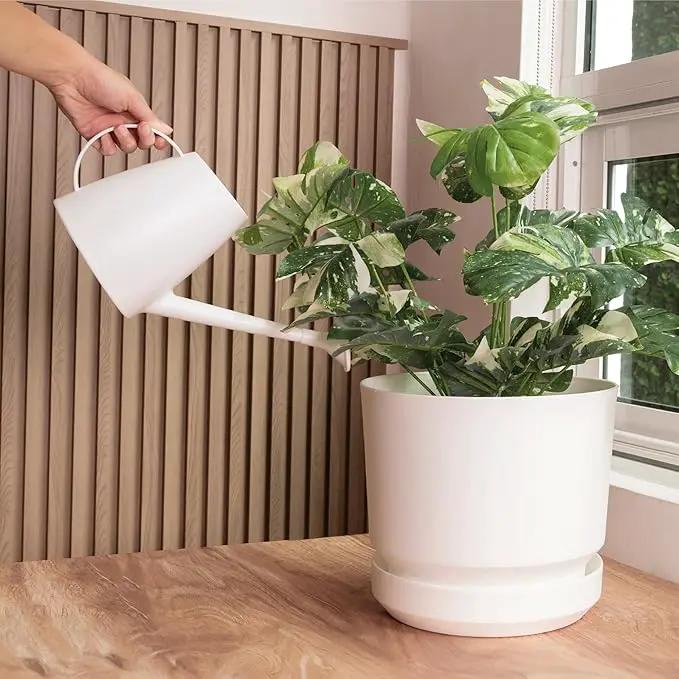 Elly Décor 12 inch Plastic Cylinder Planter Pot with Self-Watering Saucer and Drainage Hole,Lightweight & Extremely Durable, 12"x 12", White by GreenHaven Gardens