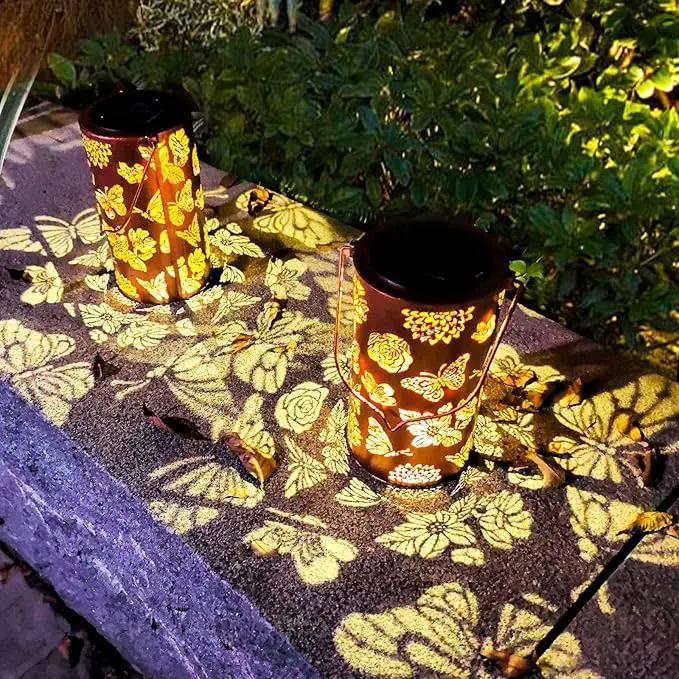 2 Pack Butterfly Solar Gardening Gifts Lanterns Decorative Outdoor, Flower Pattern Solar Hanging Lights Waterproof, Garden Decor Gifts for Women Mom Grandma, Yard Gifts for Patio, Pathway by GreenHaven Gardens