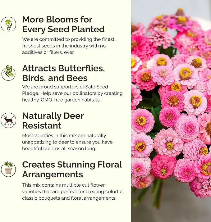 Eden Brothers Pink Perfection Flower Mixed Seeds for Planting, 1/4 lb, 120,000+ Seeds with Zinnia, Cosmos Versailles | Attracts Pollinators, Plant in Spring or Fall, Zones 3, 4, 5, 6, 7, 8, 9, 10 by GreenHaven Gardens