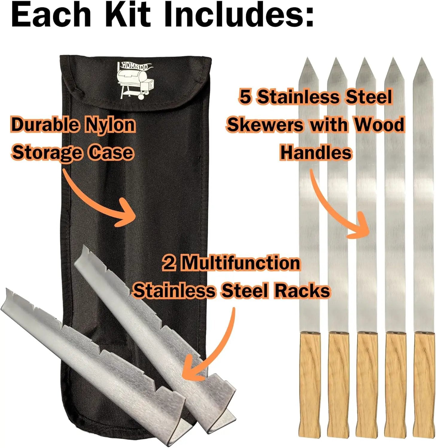 Stainless Steel Kebab Sword Grill Skewers, Holder Racks and Case Set - Great for Shish Kabob, BBQ, Kebobs, Churrasco, Picanha, Brazilian BBQ Sword Skewers, Roasting Sticks by GreenHaven Gardens