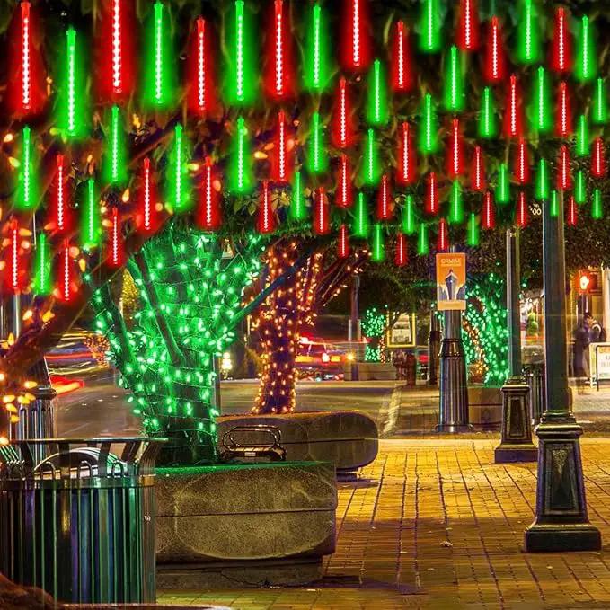 EXF 2-Pack Meteor Shower Lights Outdoor Waterproof, Rain Drop Christmas Light Total 384 LED 30cm 16 Tubes Snow Cascading String Lights Plug in for Xmas Tree Wedding Party Garden Décor (Red and Green) by GreenHaven Gardens