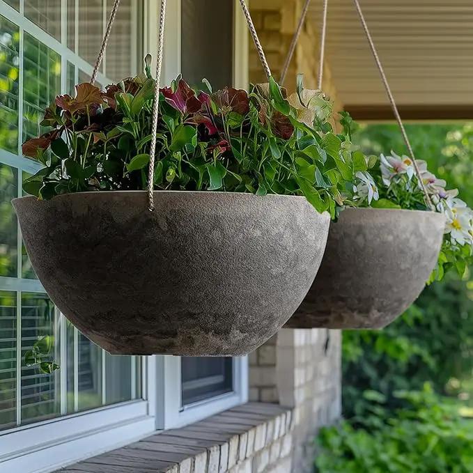 LA JOLIE MUSE Large Hanging Planters for Indoor Outdoor Plants, Hanging Flower Pots Marble Pattern (13.2 Inch,Set of 2) by GreenHaven Gardens