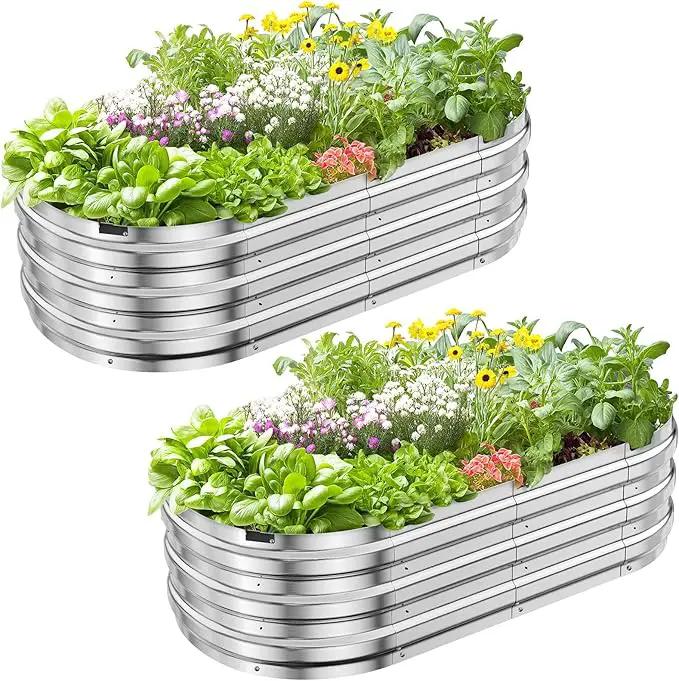 KING BIRD Raised Garden Bed Kit 2025 Upgraded 10-Minute Assembly Galvanized Planter Garden Box Outdoor for Gardening, Vegetables, Flowers, 47x24x12 in, Silver 2PCS by GreenHaven Gardens