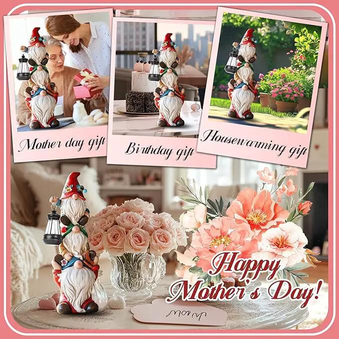 Garden Gnome Statue with Solar Lights Large Garden Sculptures Funny Triple Gnome Outdoor Patio Lawn Yard Balcony Garden Home Decor Gifts for Women Mom 12 in Spring Summer Gnomes Outdoor by GreenHaven Gardens