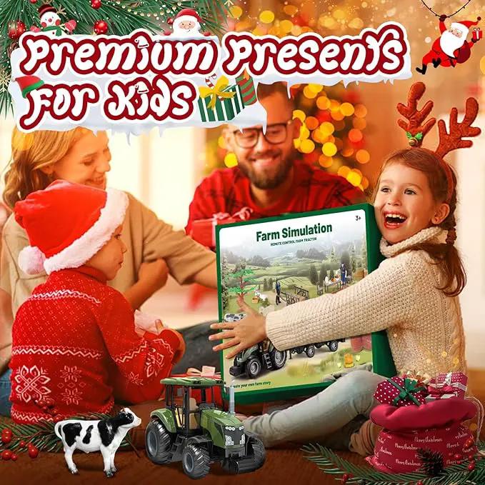 Remote Control Tractor with Trailer - Farm Toys Set Including Animals, Fruits, Vegetables, and Farmer Figures, Toddlers Farm Vehicle Toys for 3 4 5 6 7 8 9 Year Old Boys Girls Birthday Gifts by GreenHaven Gardens