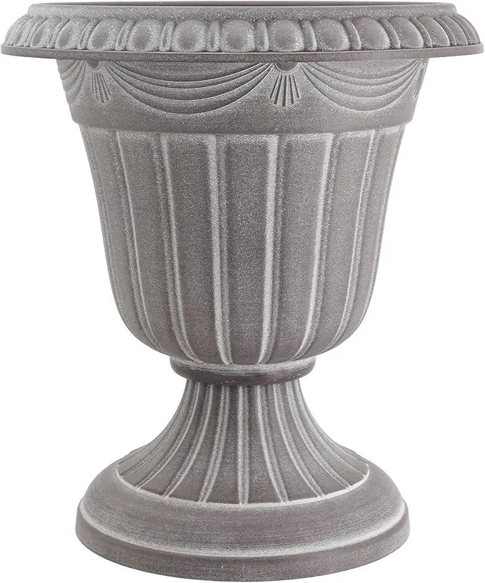 PL20WW Indoor/Outdoor Classic Traditional Plastic Urn Planter, Whitewash, 10" x 12", White Wash by GreenHaven Gardens