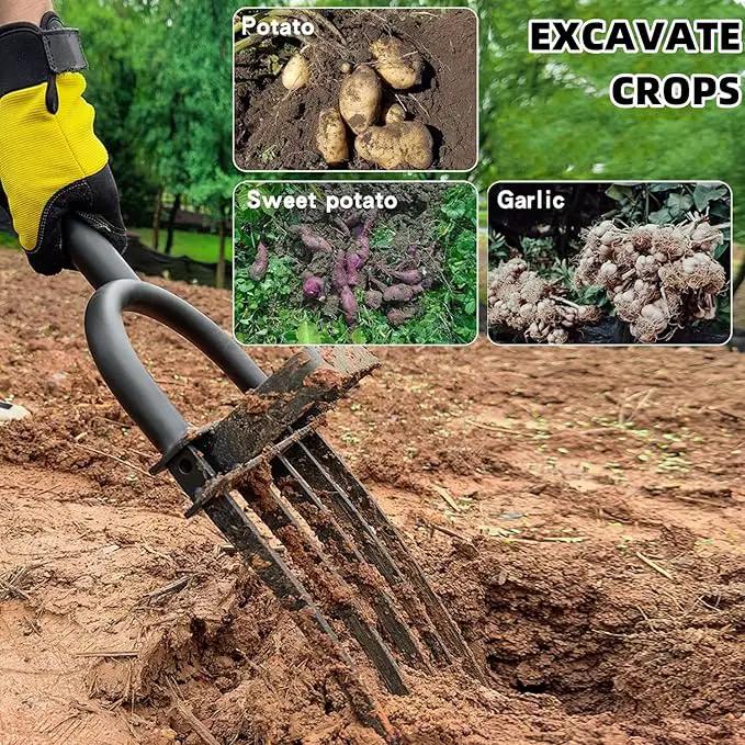 Garden Fork, Pitchforks for Digging Composting Spading, Long Hand Tiller & Cultivator - 5 Tine, 45 inches by GreenHaven Gardens