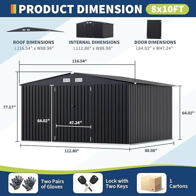 8x10 FT Metal Storage Sheds Outdoor, Metal Yard Sheds MetalGarden Shed Kit, MetalTool Shed with Lockable Door, Utility Buildings with Air Vent for Backyard Garden Patio Lawn by GreenHaven Gardens
