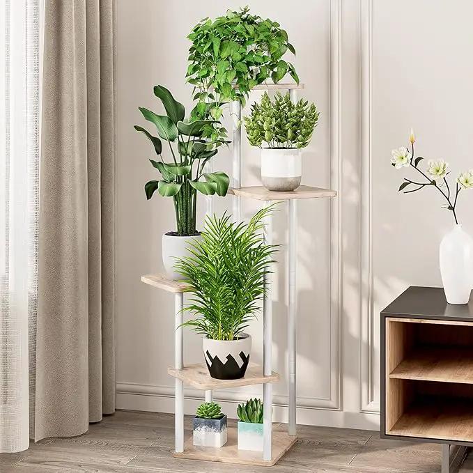 AZERPIAN Plant Stand 5 Tier Indoor Metal Flower Shelf for Multiple Plants Corner Tall Flower Holders for Patio Garden Living Room Balcony Bedroom, Black (5 Tier-White) by GreenHaven Gardens