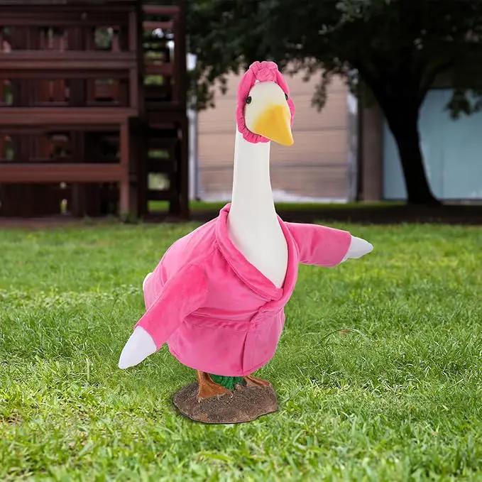 Christmas Lady Goose Outfit Bathrobe Porch Clothes for 23'' Cement Goose Outdoor Garden Yard Patio Statue Halloween Costume Decoration(Pink) by GreenHaven Gardens