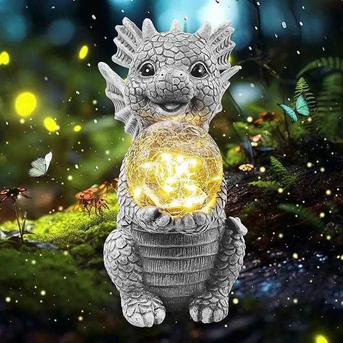 Solar Garden Outdoor Statues 7.2" Resin Dragon Statues Holding Magic Ball with Solar Lights,Lawn Decor for Patio, Balcony, Yard Ornament,Unique Gifts for Mom Grandma Housewarming by GreenHaven Gardens