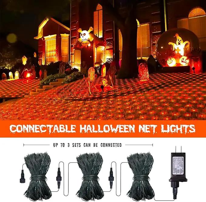 JMEXSUSS 360 LED 12ft x 5ft Halloween Net Lights - Connectable Orange Outdoor Mesh Lights With Remote, 8 Modes Plug-in for Bushes Shrubs Decorations by GreenHaven Gardens