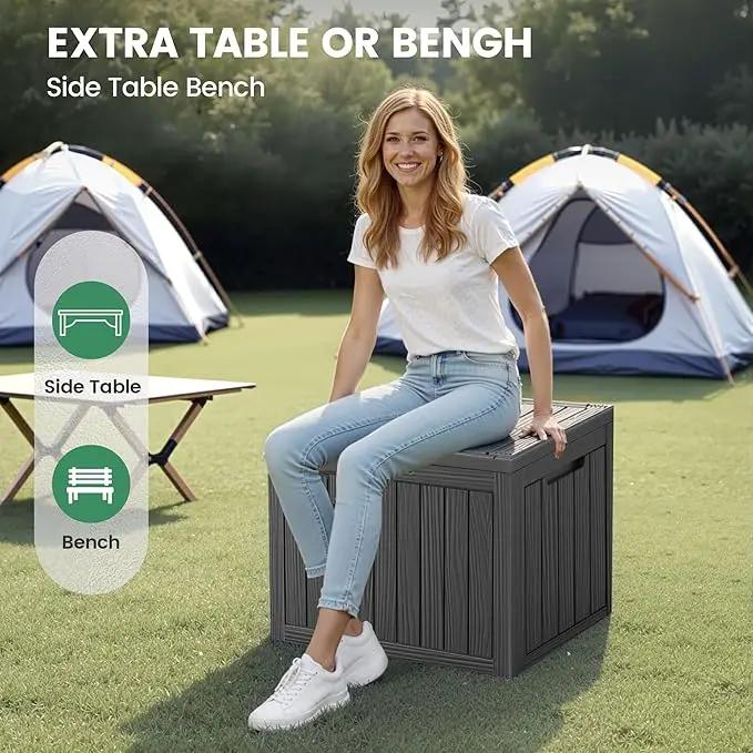 45 Outdoor Storage Box, Waterproof Resin Deck Box with Side Handles, Lockable Outdoor Bench for Indoor & Outdoor Use, Storage Bin for Patio Cushions, Garden Tools, Package Delivery, Black by GreenHaven Gardens