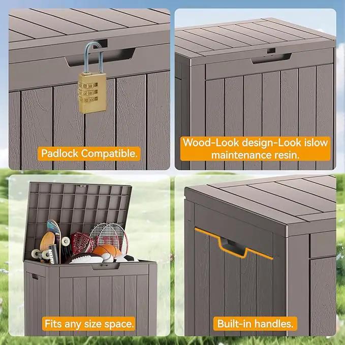 KAMABOKO Deck Box, 32 Gallon Resin Indoor and Outdoor Storage Boxes Waterproof for Garden Tools, Pool Accessories Storage Bench, Patio Furniture and Cushions with Lockable Lid, Grey by GreenHaven Gardens