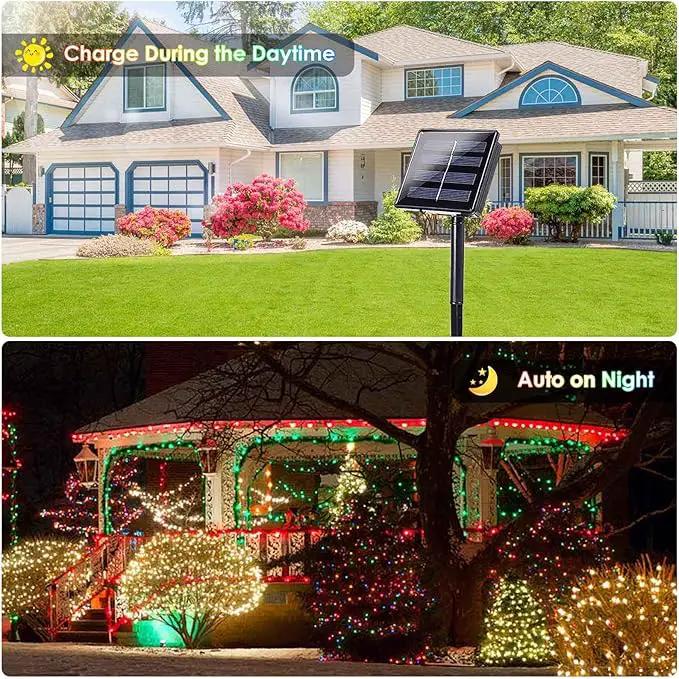 2 Pack 200 LED Solar Christmas Lights Outdoor Waterproof, Solar String Lights for Outside, Solar Outdoor String Light with 8 Lighting Modes for Xmas Tree Wedding Party Yard Decorations (Red and Green) by GreenHaven Gardens