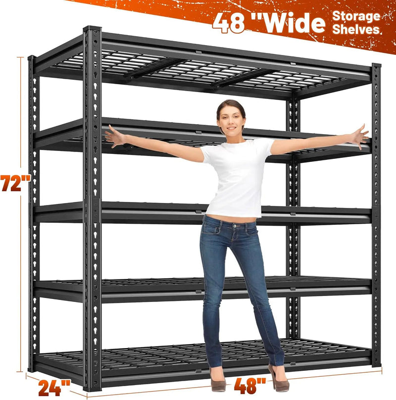 REIBII 48" W Garage Shelving 3000LBS Metal Shelving Heavy Duty Storage Shelves Adjustable Metal Shelf Industrial Pantry Shelves for Warehouse Garage Basement 48" W x 24" D x 72" H by GreenHaven Gardens