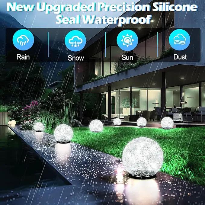 Garden Solar Ball Lights Outdoor Waterproof, 30 LED Cracked Glass Globe Solar Power Ground Lights for Path Yard Patio Lawn, Christmas Decoration Landscape White(2 Pack 3.9'') by GreenHaven Gardens