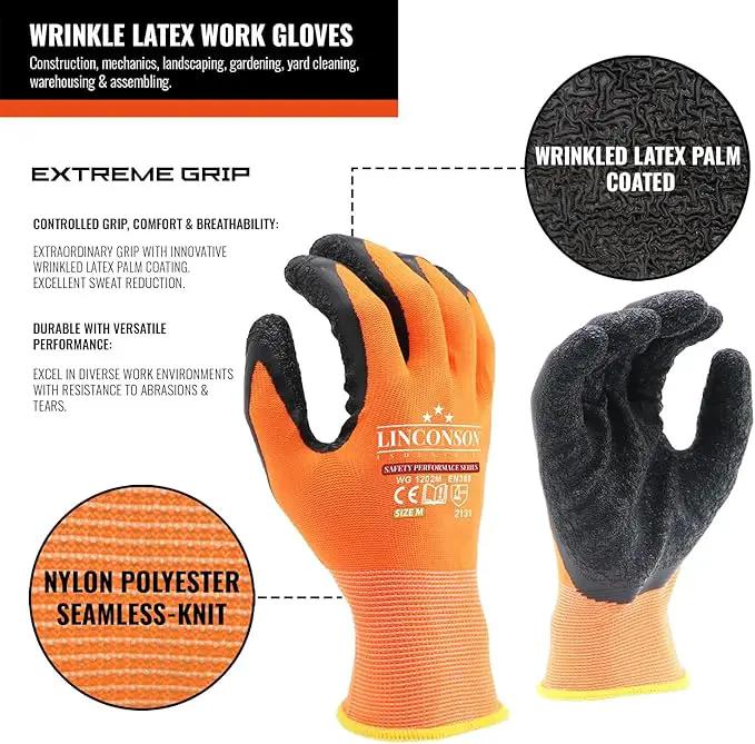 linconson 12 Pack Safety Performance Series Construction Mechanics Wrinkle Latex Work Gloves by GreenHaven Gardens