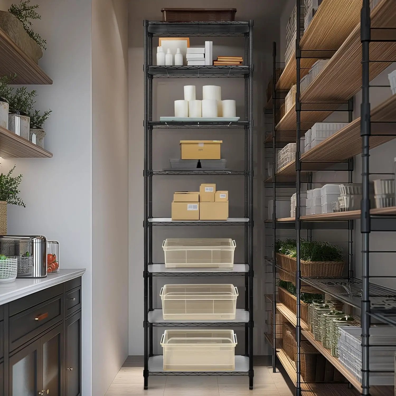 Finnhomy 8-Tier Wire Shelving Unit Adjustable Steel Wire Rack Shelving, 80.7 Inches Height 8 Shelves Metal Storage Rack, Pantry Shelves for Storage with PE mat, NSF Certified, Black by GreenHaven Gardens