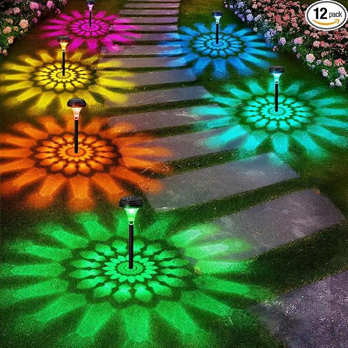 Solar Pathway Lights 12 Pack, Outdoor Solar Garden Yard Light RGB Color Changing+Warm White IP67 Waterproof, Solar Powered Garden Lights for Walkway Yard Backyard Lawn Landscape by GreenHaven Gardens