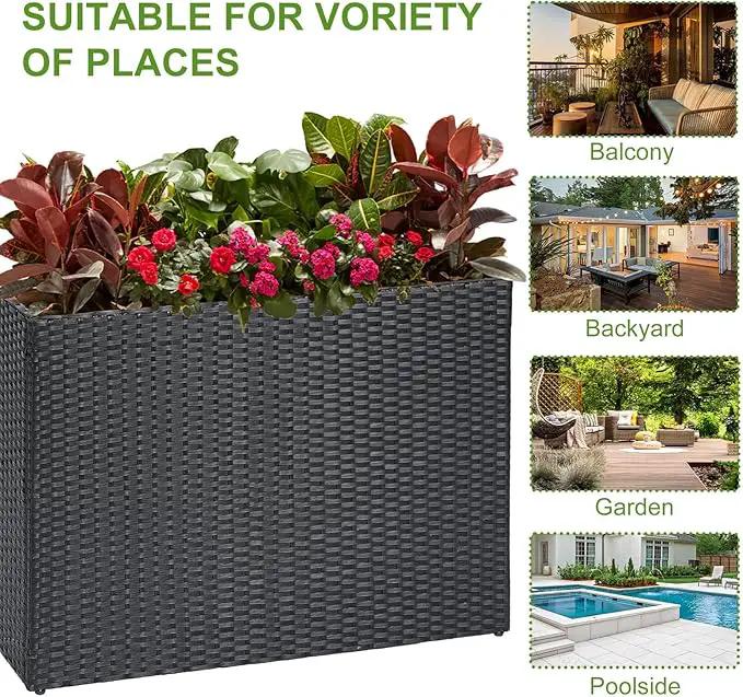 LEWIS&WAYNE Large Rectangular Block Planter Box Handmade Wicker Tall Planters for Outdoor Plants with Removable Liners Modern Planter for Indoor Outdoor Patio Deck - Black, 38''x11''x30'' by GreenHaven Gardens