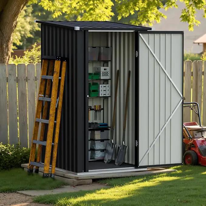Greesum 3×3FT Outdoor Storage Shed, Metal Sheds with Sloping Roof and Lockable Single Door, Steel Tool Shed for Backyard, Bike, Patio, Garage, Lawn, Black by GreenHaven Gardens